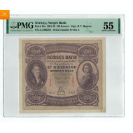 100 Kroner 1915 A nydelig 2 utgave i kvalitet 1+/01 PMG AU55 SSS seddel