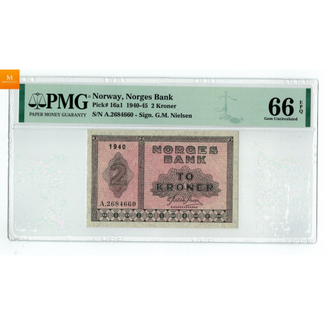 2 kroner 1940 A kvalitet 0, PMG MS66 EPQ