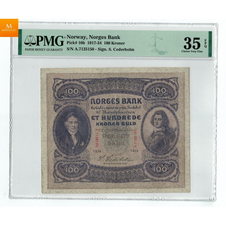 100 krone 1926 A kvalitet 1/1+, PMG VF35 EPQ