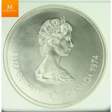 CANADA MONTREAL OLYMPICS 1974 SILVER 10 DOLLAR WORLD MAP REVERSE OF 19173 MULE kvalitet 0, NGC MS68