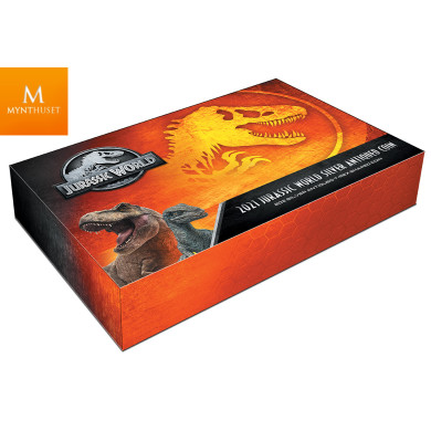 NIUE 2021 2 OZ SØLV «JURASSIC WORLD T-REX» ANTIQUE FINISH M/ETUI & COA