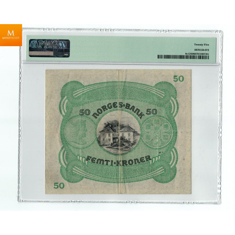 50 kroner1923 A6822713 kvalitet 1/1-, PMG VF25 Sjeldenhet SSS
