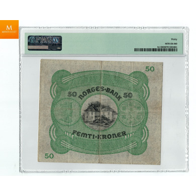 50 kroner1923 A6822713 kvalitet 1/1-, PMG VF25 Sjeldenhet SSS