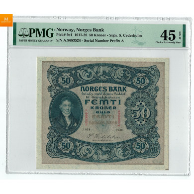 50 kroner1923 A6822713 kvalitet 1/1-, PMG VF25 Sjeldenhet SSS