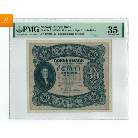 50 kroner1923 A6822713 kvalitet 1/1-, PMG VF25 Sjeldenhet SSS