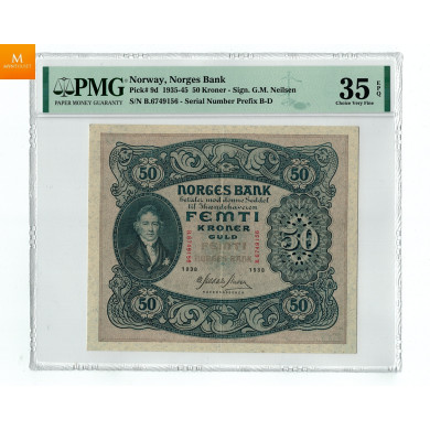 50 kroner1923 A6822713 kvalitet 1/1-, PMG VF25 Sjeldenhet SSS