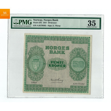 50 krone 1947 kvalitet 1/1+ , PMG VF35