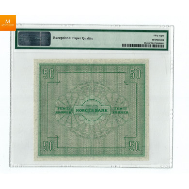 50 krone 1945 A kvalitet 01, PMG AU58 EPQ