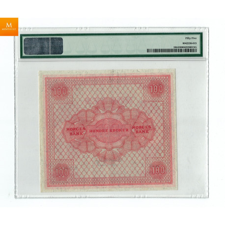 100 kroner 1949 B kvalitet svak 01, PMG AU55