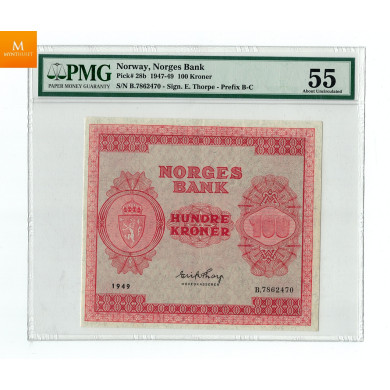 100 kroner 1949 B kvalitet svak 01, PMG AU55