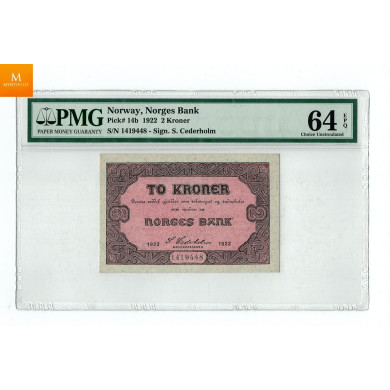 2 kroner 1922 kvalitet 0/01, PMG MS64 EPQ