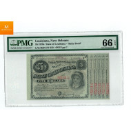 USA Louisiana, New Orleans 5 dollar 1870 baby bond med 5 bonds kvalitet 0 , PMG MS66 EPQ