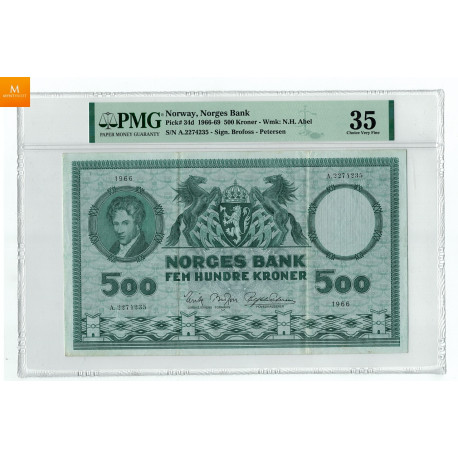 500 kroner 1966 A.2274235 kvalitet 1, PMG VF35