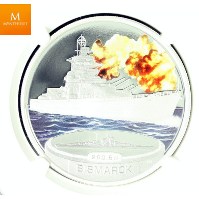 Tuvalu sølv 1 dollar 2007 "USS Missouri" kvalitet proof, NGC PF70