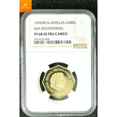 NETHERLAND ANTILLES 1976 200 GULDEN NGC KVALITET PROOF, PROOF 68 UC