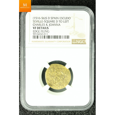 "Pirat mynt" Spania 1516-56 Escudo Seville Square D to lef kvalitet VF