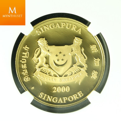SINGAPORE 2000 GOLD 20 DOLLAR 1/2oz LUNAR YEAR OF THE DRAGON COIN KVALITET PROOF, NGC PF70 ULTRA CAMEO LAVT OPPLAG