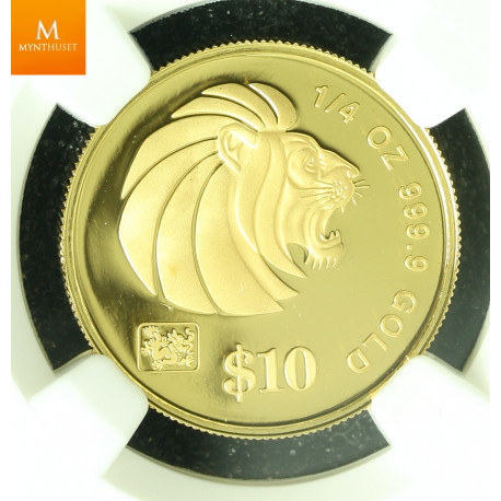 SINGAPORE 2000 GOLD 20 DOLLAR 1/2oz LUNAR YEAR OF THE DRAGON COIN KVALITET PROOF, NGC PF70 ULTRA CAMEO LAVT OPPLAG