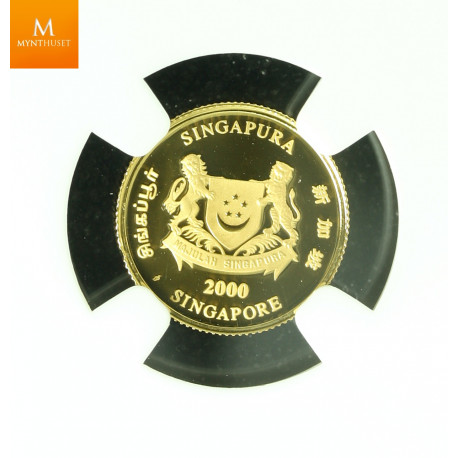SINGAPORE 2000 GOLD 20 DOLLAR 1/2oz LUNAR YEAR OF THE DRAGON COIN KVALITET PROOF, NGC PF70 ULTRA CAMEO LAVT OPPLAG