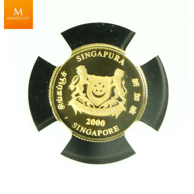 SINGAPORE 2000 GOLD 20 DOLLAR 1/2oz LUNAR YEAR OF THE DRAGON COIN KVALITET PROOF, NGC PF70 ULTRA CAMEO LAVT OPPLAG