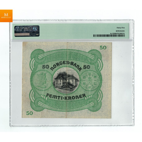 50 kroner1923 A6822713 kvalitet 1/1-, PMG VF25 Sjeldenhet SSS