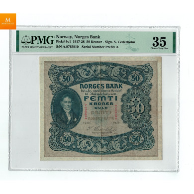 50 kroner1923 A6822713 kvalitet 1/1-, PMG VF25 Sjeldenhet SSS