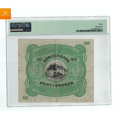 50 kroner1923 A6822713 kvalitet 1/1-, PMG VF25 Sjeldenhet SSS
