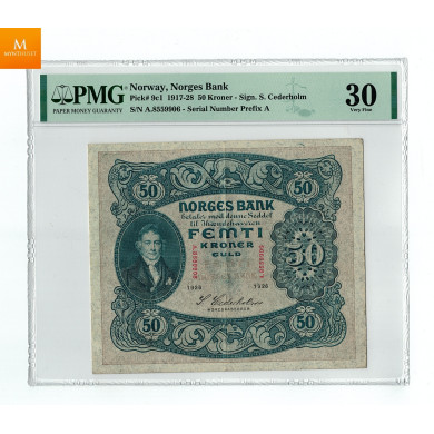 50 kroner1923 A6822713 kvalitet 1/1-, PMG VF25 Sjeldenhet SSS