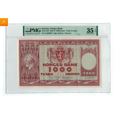 1000 kroner 1966 A kvalitet 1/1+ , PMG XF40 EPQ