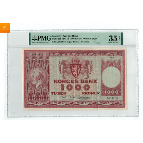 1000 kroner 1966 A kvalitet 1/1+ , PMG XF40 EPQ
