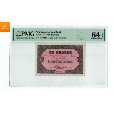 2 kroner 1922 kvalitet 0/01, PMG MS64 EPQ