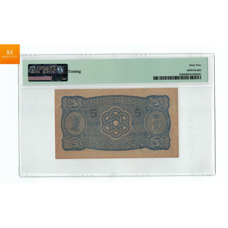 5 kroner 1918 F.6686689 kvalitet 01 toning, PMG MS62 Spesielt seddel nummer