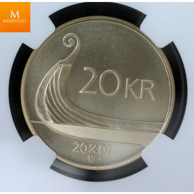 20 kroner 2001 med stjerne i perfekt kvalitet 0 , NGC MS70