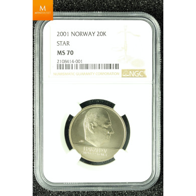 20 kroner 2001 med stjerne i perfekt kvalitet 0 , NGC MS70