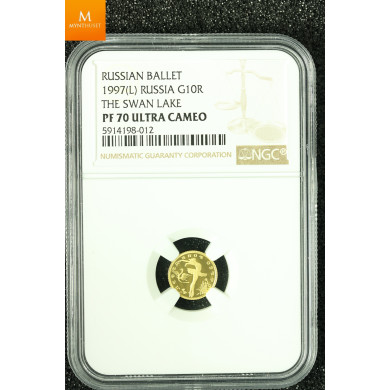 Russian Ballet 1997 GOLD 10 Rouble "The Swan" kvalitet Proof, NGC PF70 UC