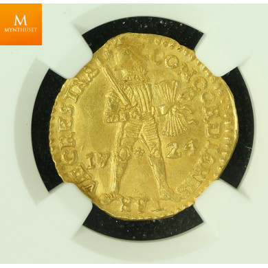 Rundeskatten gull dukat 1724 Utrecht kvalitet 0/01, NGC MS64