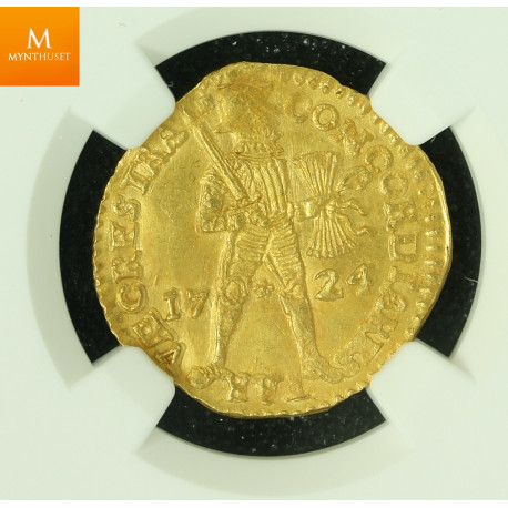 Rundeskatten gull dukat 1724 Utrecht kvalitet 0/01, NGC MS64