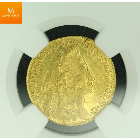 Danmark dukat 1754 kvalitet 0/01 , NGC MS61 PL sjelden!