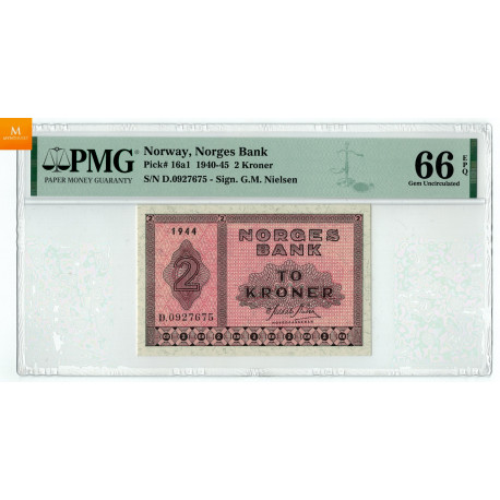 2 kroner 1944 D.0927675 kvalitet 0 , PMG MS66EPQ
