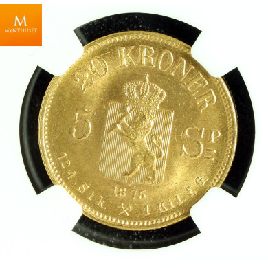 20 kroner 1875 kvalitet 0 , NGC MS66