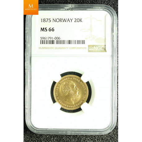 20 kroner 1875 kvalitet 0 , NGC MS66