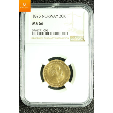 20 kroner 1875 kvalitet 0 , NGC MS66