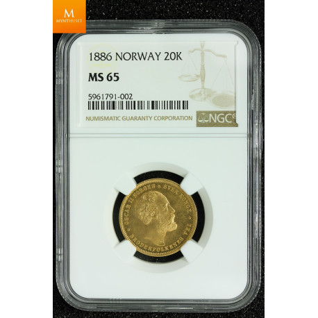 20 kroner 1886 kvalitet 0/01, NGC MS63