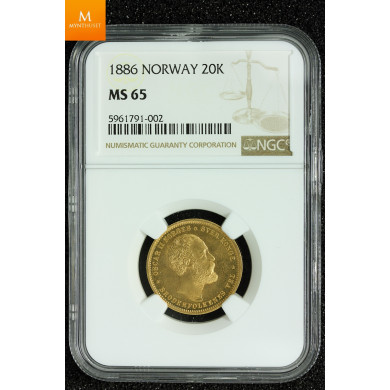 20 kroner 1886 kvalitet 0/01, NGC MS63