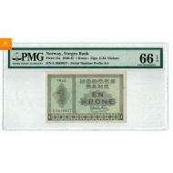 1 krone 1943 E.8659857 kvalitet 0, PMG MS66 EPQ