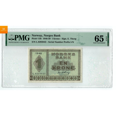 1 krone 1948 L.8293843 kvalitet 0, PMG MS65 EPQ
