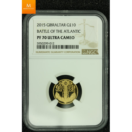 Gibraltar/ UK Gold 10 Pound 2015 Battle of the Atlantic NGC PF69