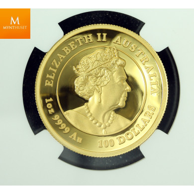 Sjelden! Australian Lunar Series III 2021 Year of the Ox 1oz Gold Proof High Relief  kvalitet proof, NGC PF70 UC