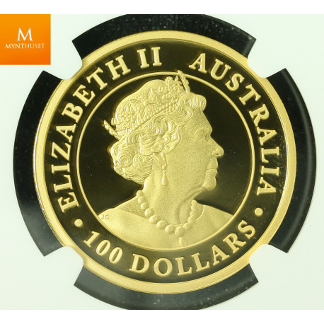 Sjelden! Australian Lunar Series III 2021 Year of the Ox 1oz Gold Proof High Relief  kvalitet proof, NGC PF70 UC