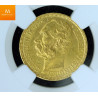 Danish West Indies gold 20 francs / 4 daler 1905 kvalitet 01, NGC AU58